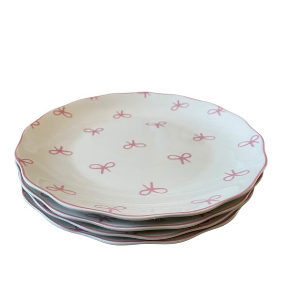 GODINGER Pink Bow 8in Salad Plates Set of 4 NEW - Picture 5 of 15